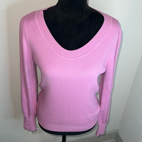 LOFT ribbed sweater puff long sleeves round neckline sz M - Picture 1 of 7